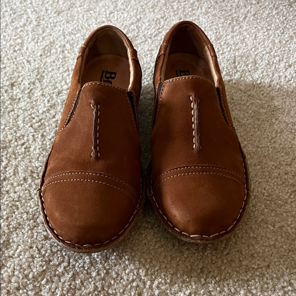 Born Tan Leather Slip-On Loafers